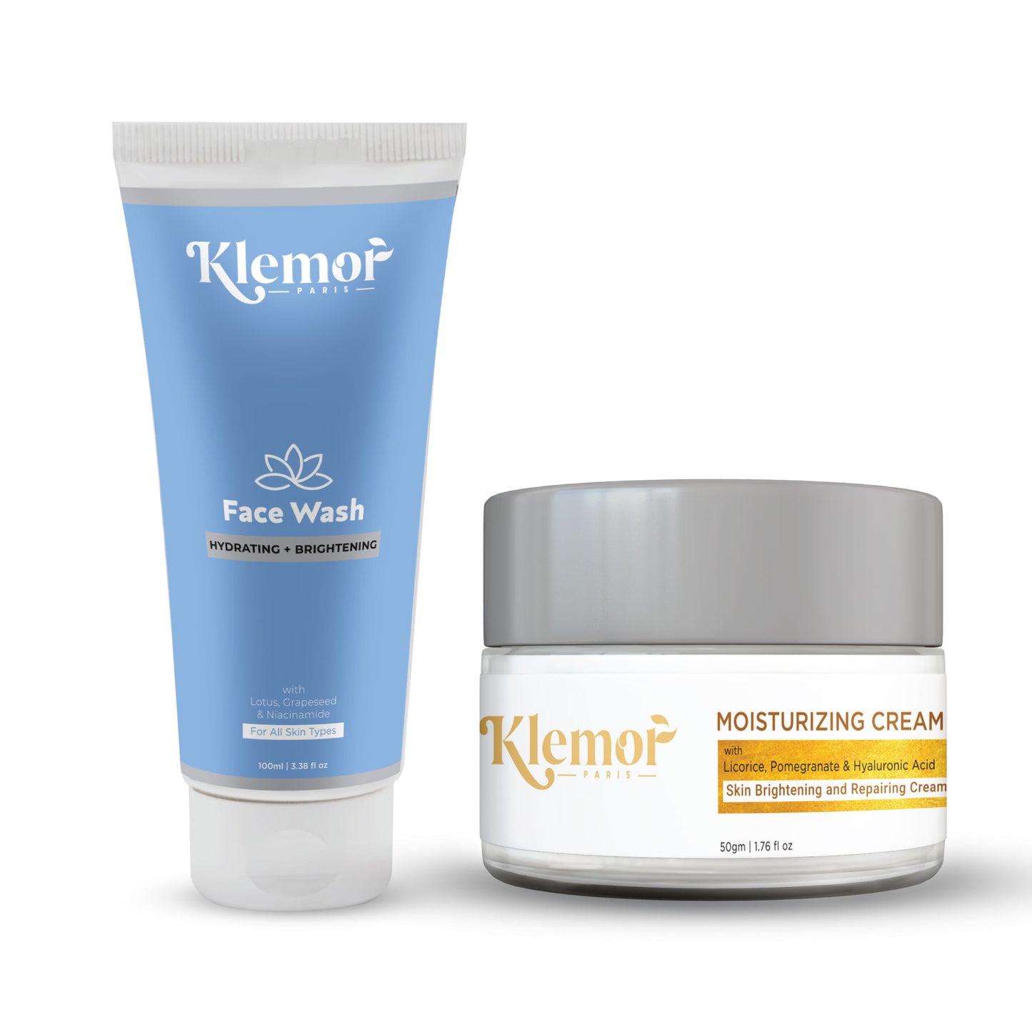 Klemor Hydrating + Brightening Face Wash and Moisturizer Combo