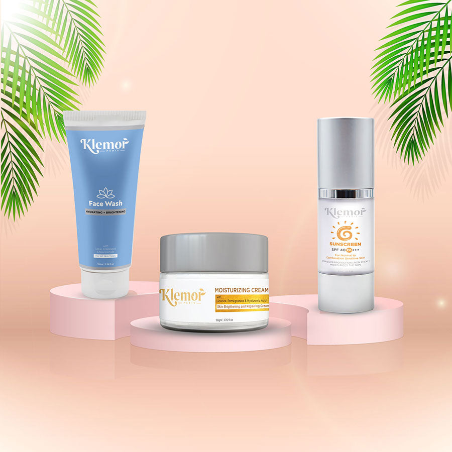 Klemor Skincare Trio - Face Wash, Moisturizer, and Sunscreen