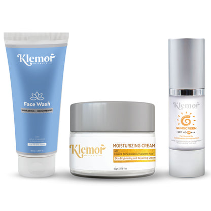 Klemor Skincare Trio - Face Wash, Moisturizer, and Sunscreen